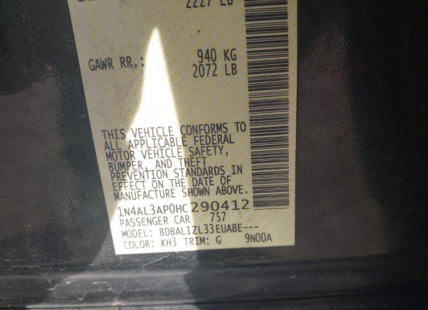 Photo 9 of 2017 Nissan Altima 2.5 SV (VIN 1N4AL3AP0HC290412)