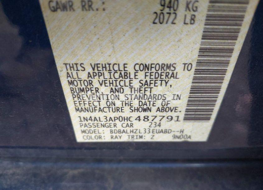 Photo 9 of 2017 Nissan Altima 2.5 SR (VIN 1N4AL3AP0HC487791)