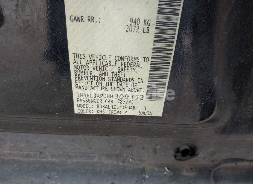 Photo 9 of 2017 Nissan Altima 2.5 SR (VIN 1N4AL3AP0HN309352)