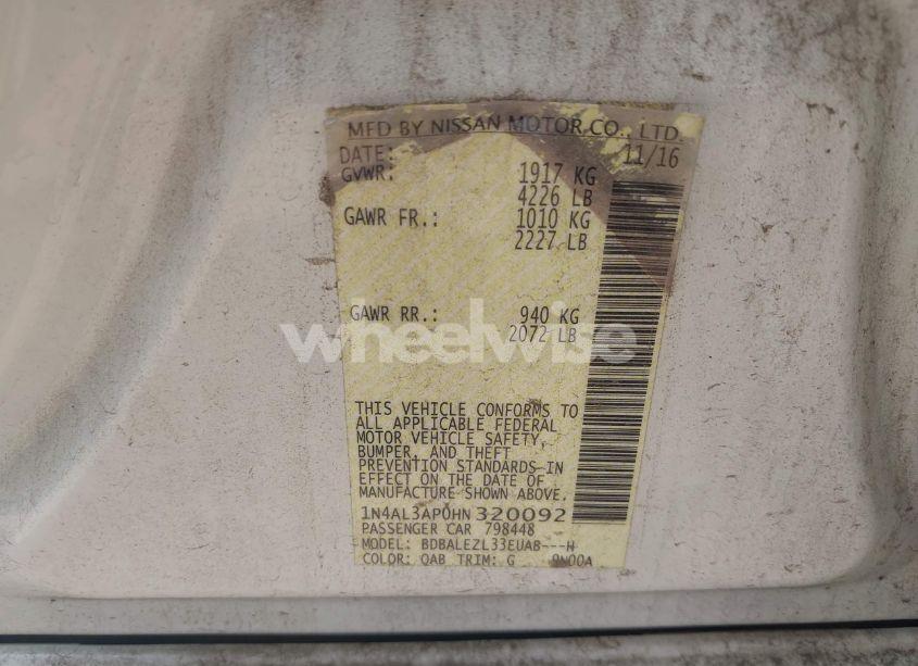 Photo 9 of 2017 Nissan Altima 2.5 S (VIN 1N4AL3AP0HN320092)