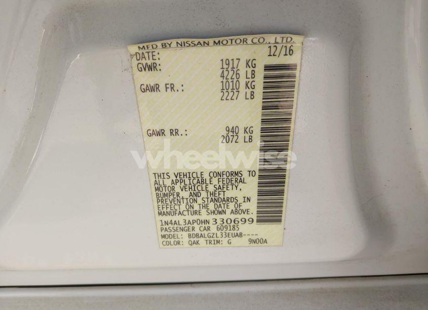 Photo 9 of 2017 Nissan Altima 2.5 S (VIN 1N4AL3AP0HN330699)