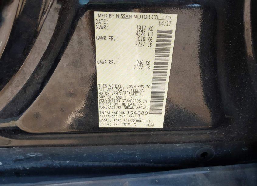 Photo 9 of 2017 Nissan Altima 2.5 S (VIN 1N4AL3AP0HN354680)