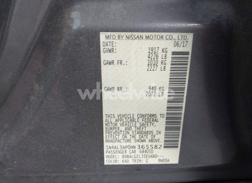 Photo 9 of 2017 Nissan Altima 2.5 S (VIN 1N4AL3AP0HN365582)