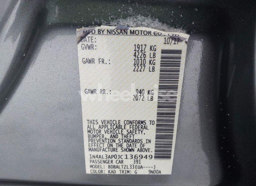 Photo 9 of 2018 Nissan Altima 2.5 SL (VIN 1N4AL3AP0JC136949)