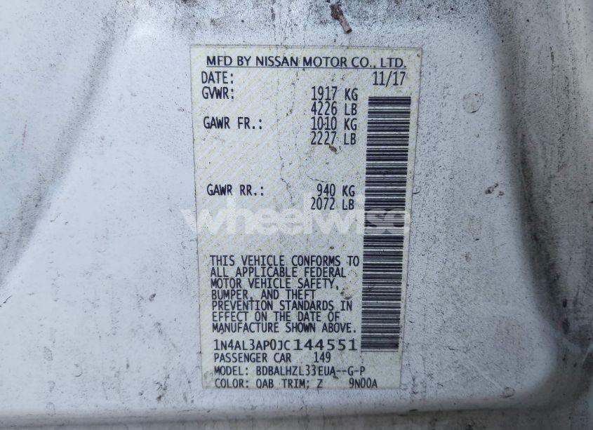 Photo 9 of 2018 Nissan Altima 2.5 SR (VIN 1N4AL3AP0JC144551)