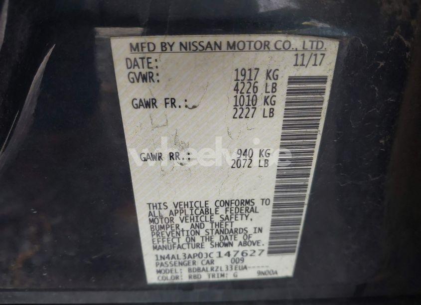 Photo 9 of 2018 Nissan Altima 2.5 SL (VIN 1N4AL3AP0JC147627)