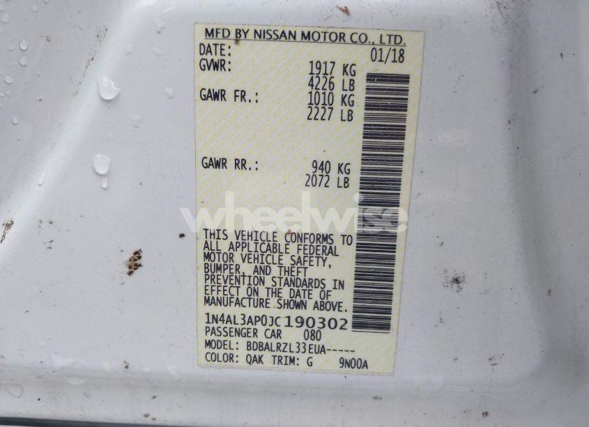 Photo 9 of 2018 Nissan Altima 2.5 SL (VIN 1N4AL3AP0JC190302)