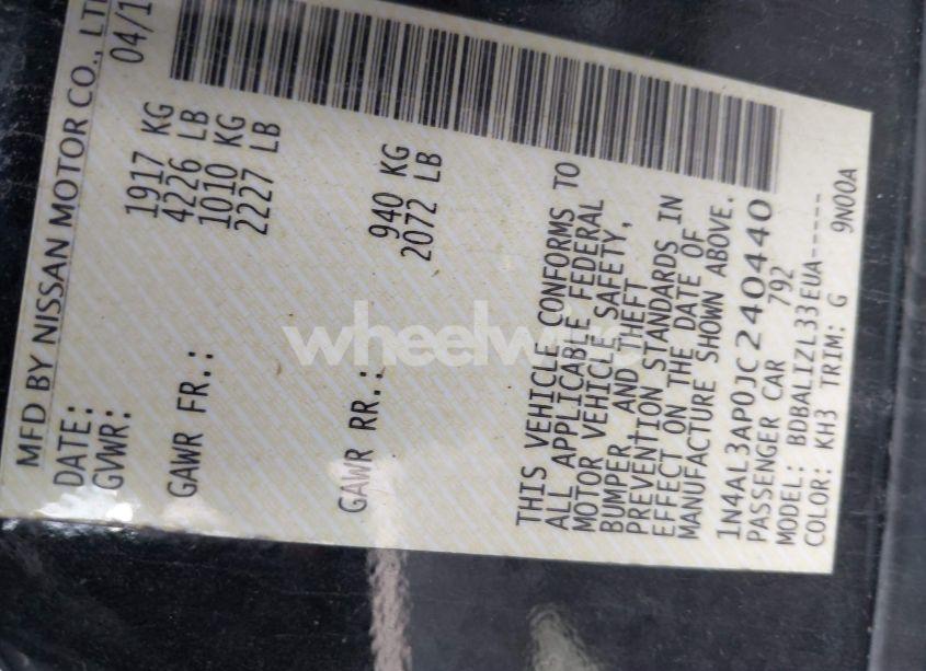 Photo 9 of 2018 Nissan Altima 2.5 SV (VIN 1N4AL3AP0JC240440)