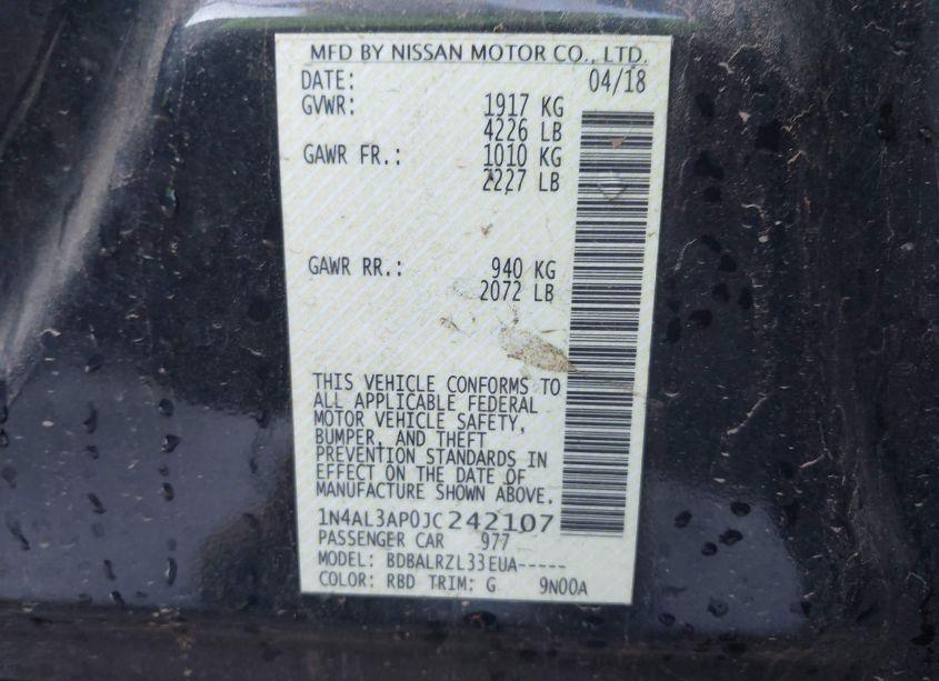 Photo 9 of 2018 Nissan Altima 2.5 SL (VIN 1N4AL3AP0JC242107)