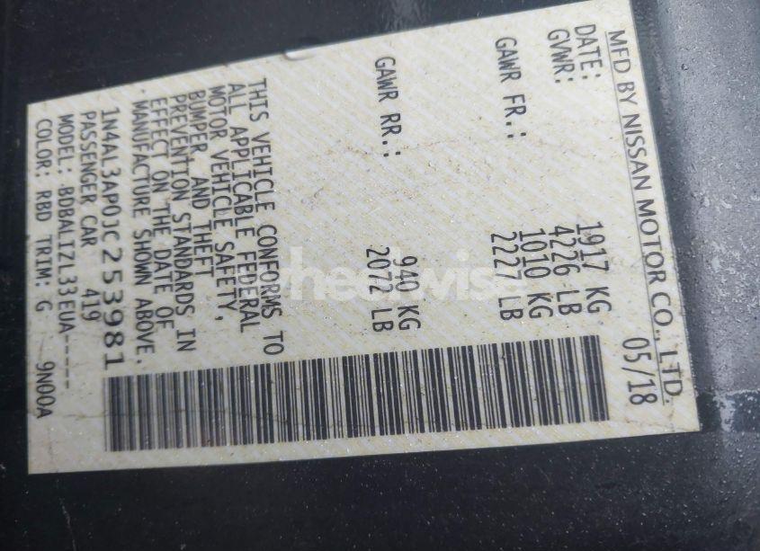 Photo 9 of 2018 Nissan Altima 2.5 SV (VIN 1N4AL3AP0JC253981)