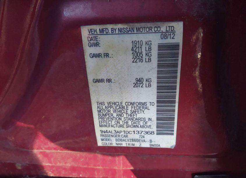 Photo 9 of 2013 Nissan Altima 2.5/S/SV/SL (VIN 1N4AL3AP1DC137368)