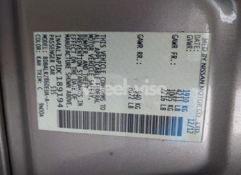 Photo 9 of 2013 Nissan Altima 2.5 S (VIN 1N4AL3AP1DC189194)