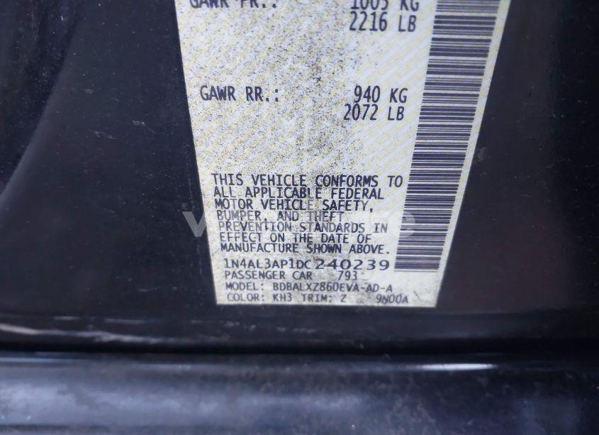 Photo 9 of 2013 Nissan Altima 2.5 SL (VIN 1N4AL3AP1DC240239)