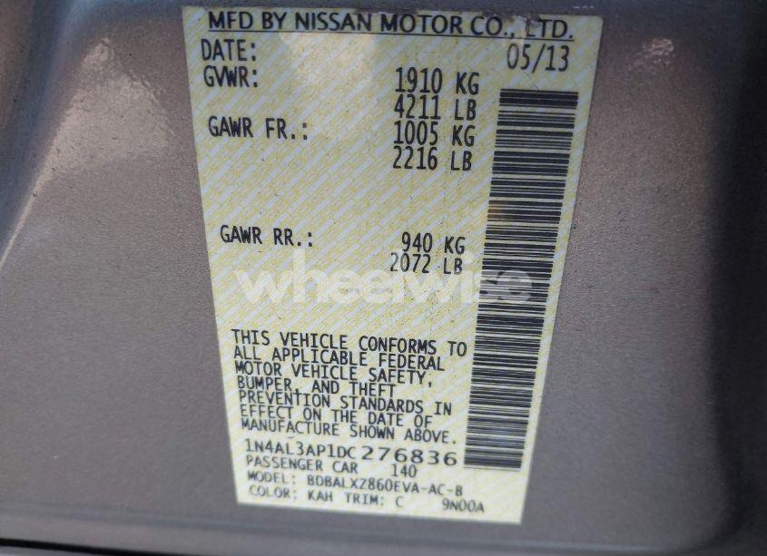 Photo 9 of 2013 Nissan Altima 2.5 SL (VIN 1N4AL3AP1DC276836)