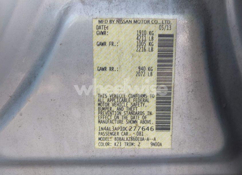 Photo 9 of 2013 Nissan Altima 2.5 SL (VIN 1N4AL3AP1DC277646)