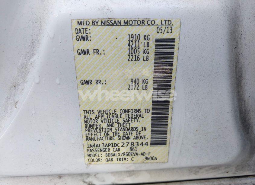 Photo 9 of 2013 Nissan Altima 2.5 SL (VIN 1N4AL3AP1DC278344)