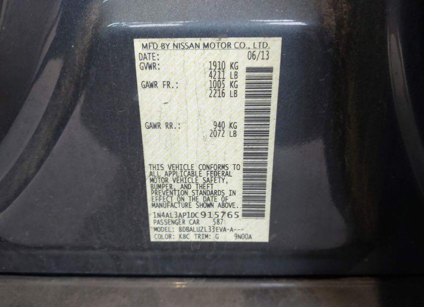 Photo 9 of 2013 Nissan Altima 2.5 SV (VIN 1N4AL3AP1DC915765)