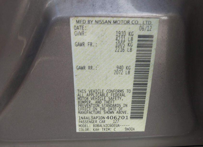 Photo 9 of 2013 Nissan Altima 2.5 SL (VIN 1N4AL3AP1DN406201)