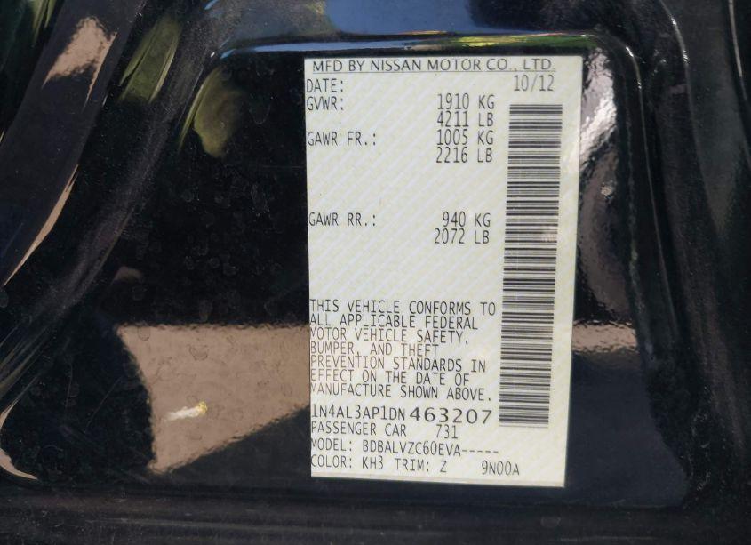 Photo 9 of 2013 Nissan Altima 2.5/S/SV/SL (VIN 1N4AL3AP1DN463207)