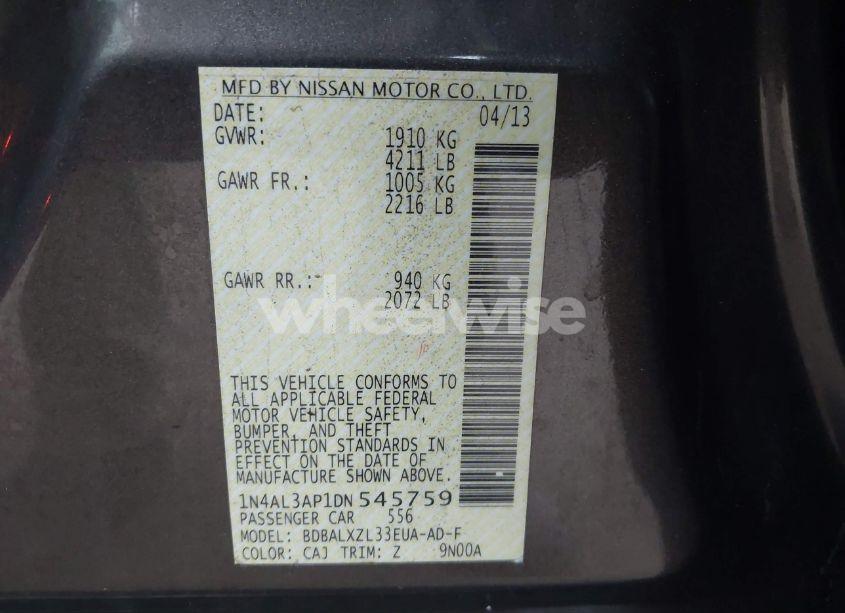 Photo 9 of 2013 Nissan Altima 2.5 SL (VIN 1N4AL3AP1DN545759)