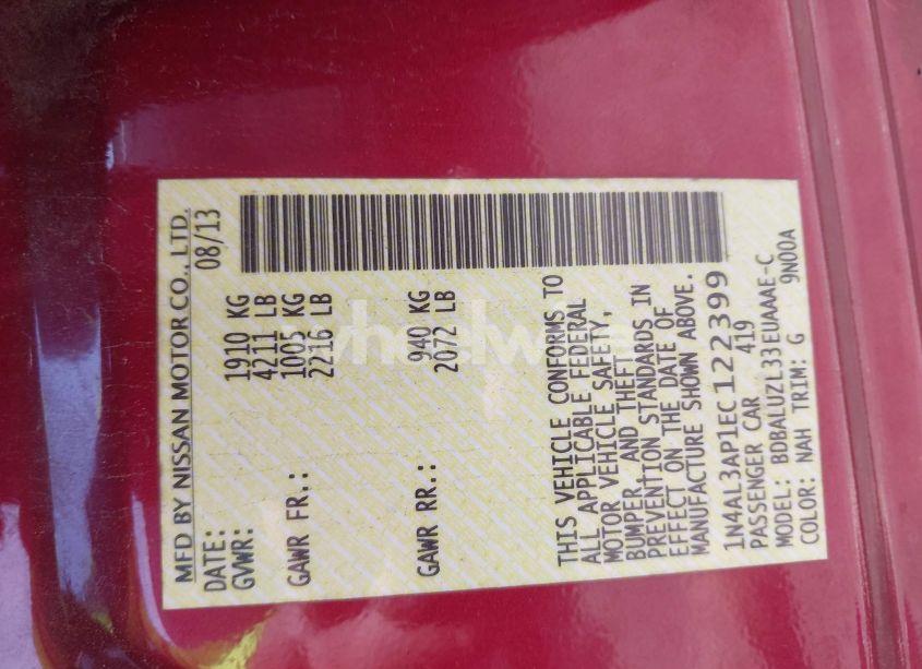 Photo 9 of 2014 Nissan Altima 2.5 SV (VIN 1N4AL3AP1EC122399)