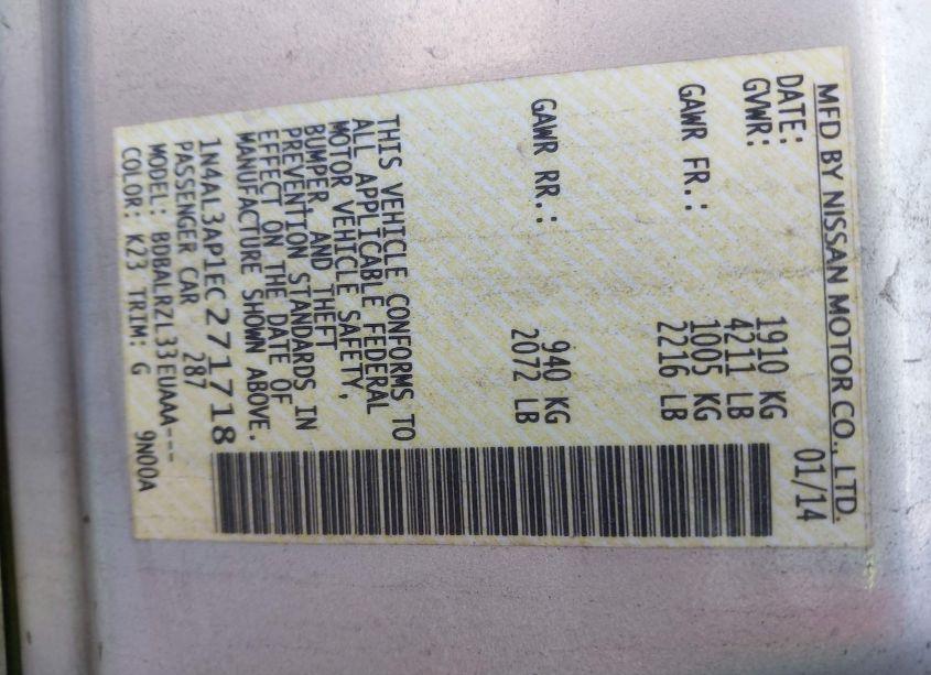 Photo 9 of 2014 Nissan Altima 2.5/2.5 S/2.5 SL/2.5 SV (VIN 1N4AL3AP1EC271718)