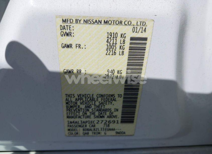 Photo 9 of 2014 Nissan Altima 2.5/2.5 S/2.5 SL/2.5 SV (VIN 1N4AL3AP1EC272691)