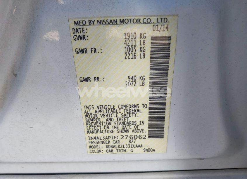 Photo 9 of 2014 Nissan Altima 2.5/2.5 S/2.5 SL/2.5 SV (VIN 1N4AL3AP1EC276062)