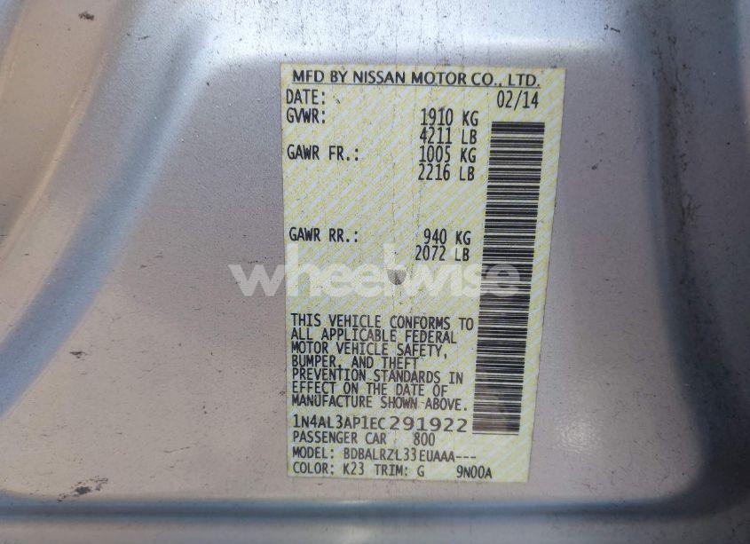 Photo 9 of 2014 Nissan Altima 2.5/2.5 S/2.5 SL/2.5 SV (VIN 1N4AL3AP1EC291922)