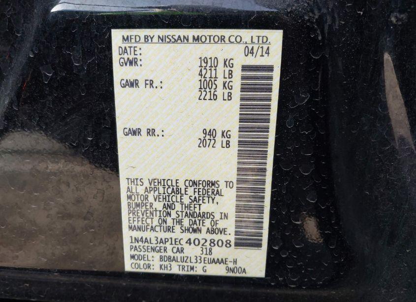 Photo 9 of 2014 Nissan Altima 2.5 SV (VIN 1N4AL3AP1EC402808)