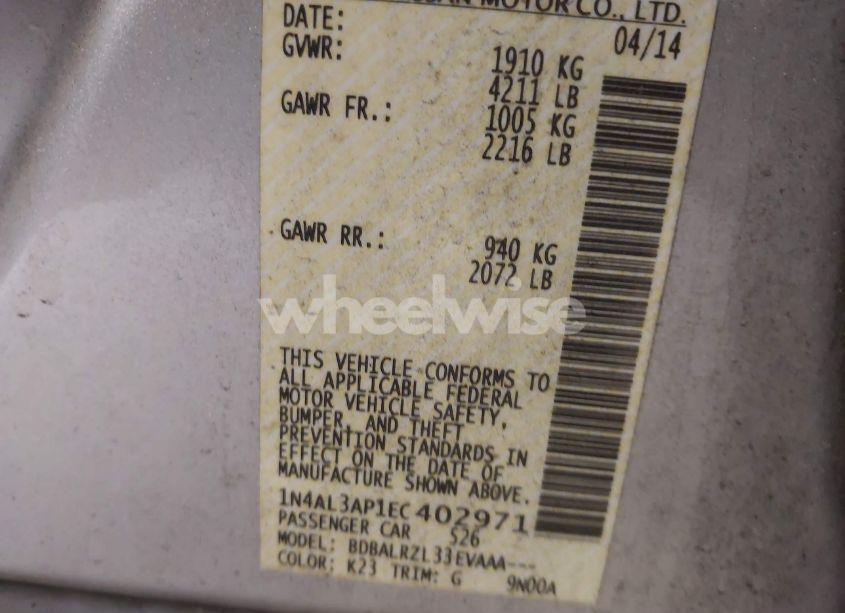 Photo 9 of 2014 Nissan Altima 2.5/2.5 S/2.5 SL/2.5 SV (VIN 1N4AL3AP1EC402971)