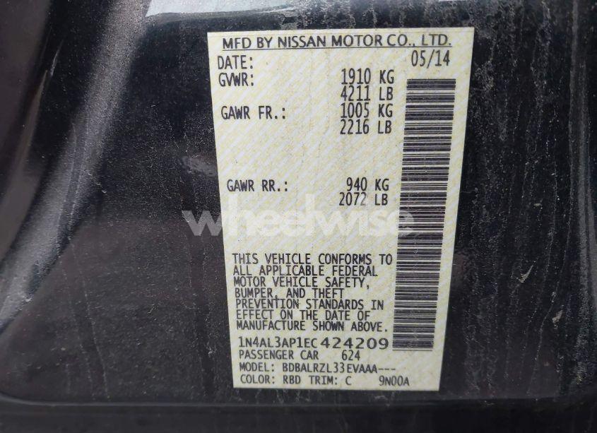 Photo 9 of 2014 Nissan Altima 2.5/2.5 S/2.5 SL/2.5 SV (VIN 1N4AL3AP1EC424209)