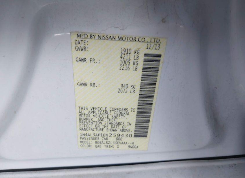 Photo 9 of 2014 Nissan Altima 2.5 S (VIN 1N4AL3AP1EN259430)