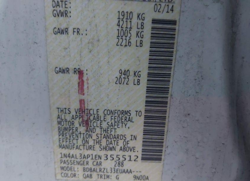 Photo 9 of 2014 Nissan Altima 2.5/2.5 S/2.5 SL/2.5 SV (VIN 1N4AL3AP1EN355512)