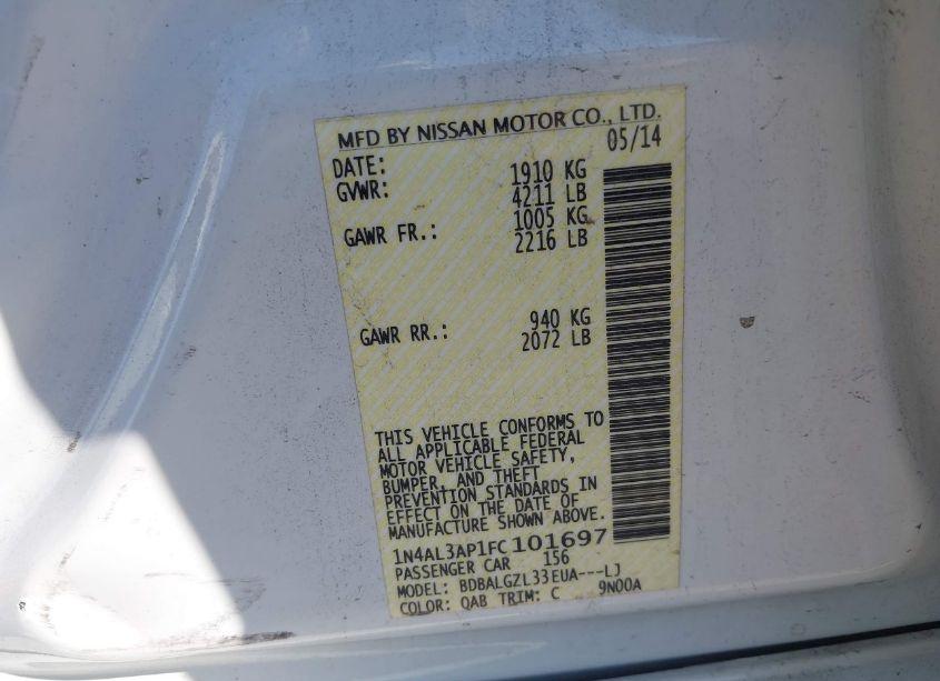 Photo 9 of 2015 Nissan Altima 2.5 S (VIN 1N4AL3AP1FC101697)