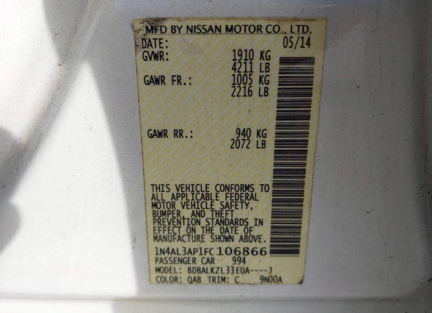 Photo 9 of 2015 Nissan Altima 2.5 SV (VIN 1N4AL3AP1FC106866)