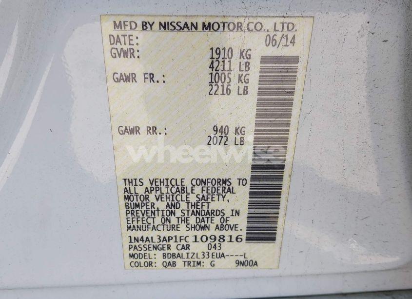 Photo 9 of 2015 Nissan Altima 2.5 SV (VIN 1N4AL3AP1FC109816)