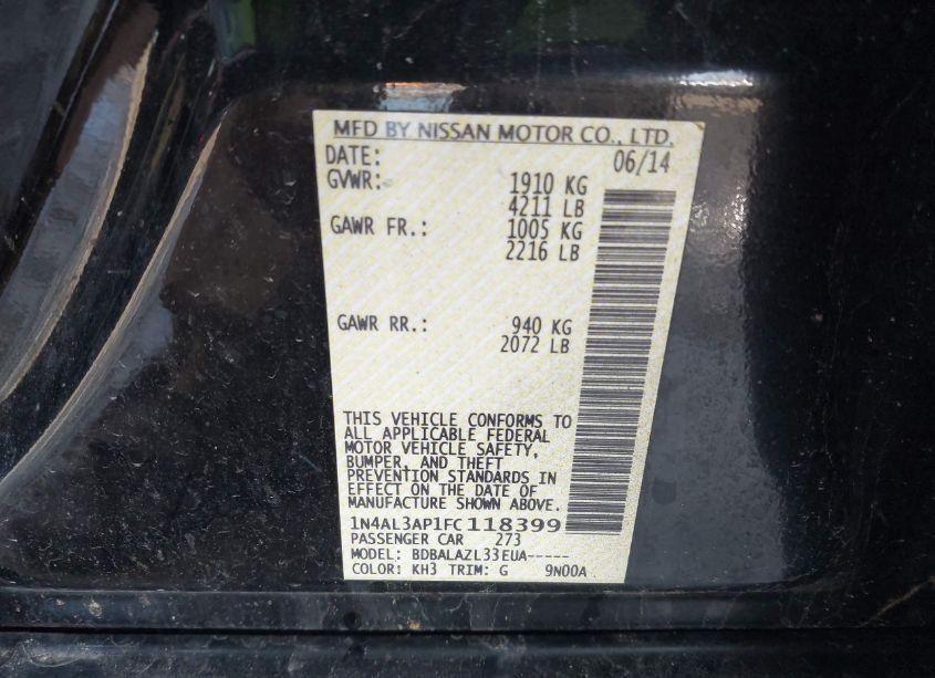 Photo 9 of 2015 Nissan Altima 2.5 (VIN 1N4AL3AP1FC118399)