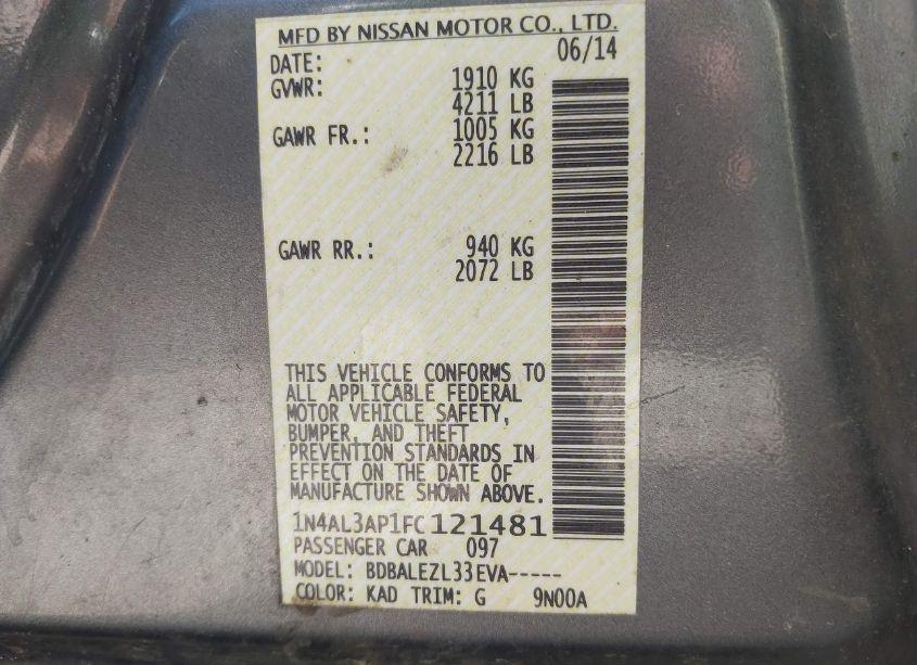 Photo 9 of 2015 Nissan Altima 2.5 S (VIN 1N4AL3AP1FC121481)