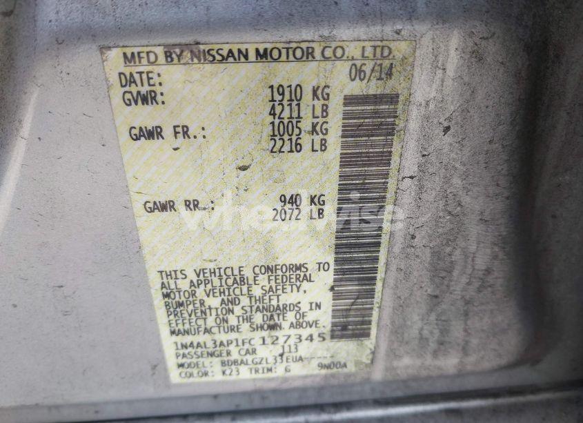 Photo 9 of 2015 Nissan Altima 2.5/2.5 S/2.5 SL/2.5 SV (VIN 1N4AL3AP1FC127345)