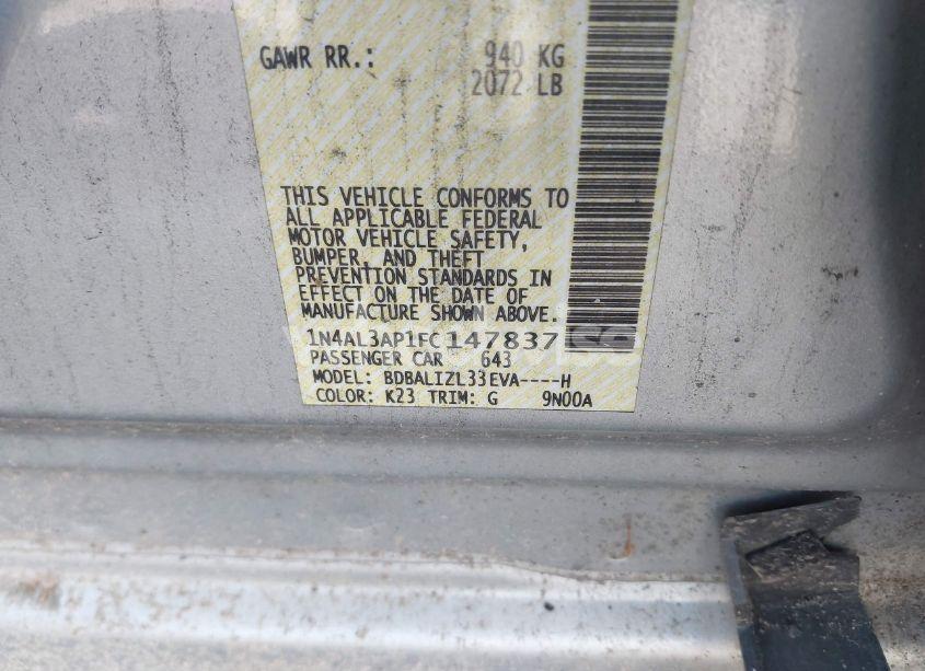 Photo 9 of 2015 Nissan Altima 2.5 SV (VIN 1N4AL3AP1FC147837)