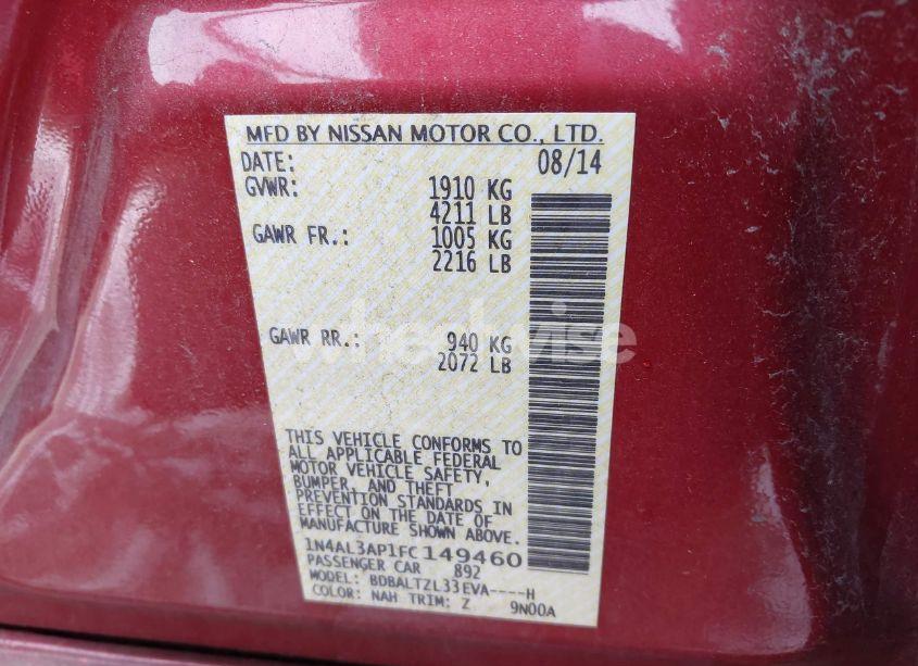Photo 9 of 2015 Nissan Altima 2.5 SL (VIN 1N4AL3AP1FC149460)