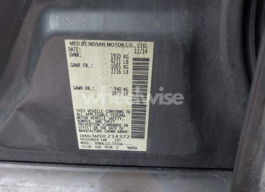 Photo 9 of 2015 Nissan Altima 2.5/2.5 S/2.5 SL/2.5 SV (VIN 1N4AL3AP1FC214372)