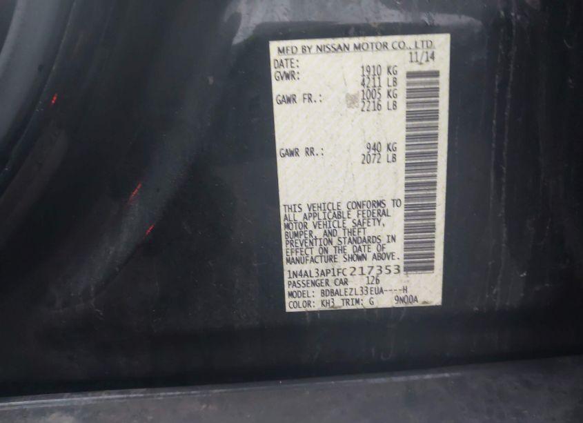 Photo 9 of 2015 Nissan Altima 2.5 S (VIN 1N4AL3AP1FC217353)