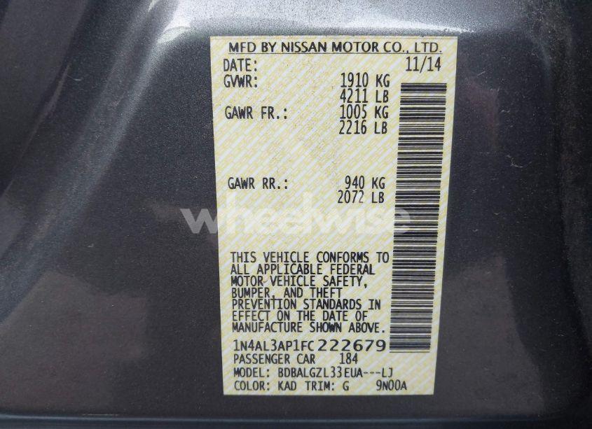 Photo 9 of 2015 Nissan Altima 2.5 S (VIN 1N4AL3AP1FC222679)