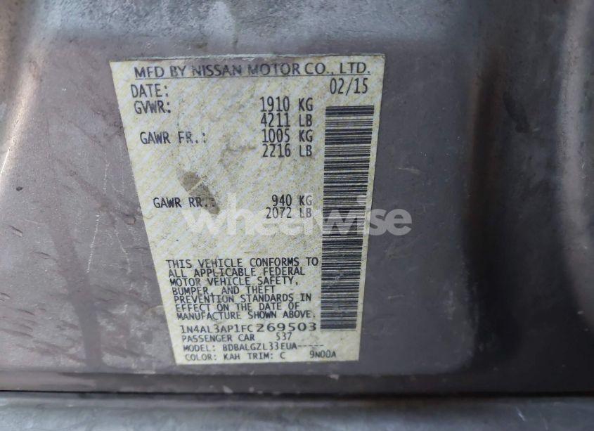 Photo 9 of 2015 Nissan Altima 2.5/S/SV/SL (VIN 1N4AL3AP1FC269503)