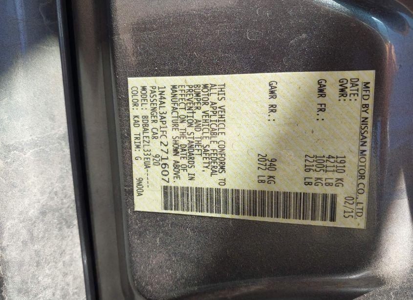 Photo 9 of 2015 Nissan Altima 2.5/2.5 S/2.5 SL/2.5 SV (VIN 1N4AL3AP1FC271607)