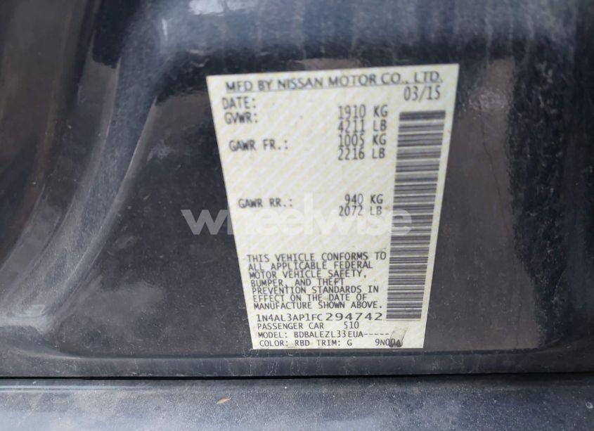 Photo 9 of 2015 Nissan Altima 2.5 S (VIN 1N4AL3AP1FC294742)