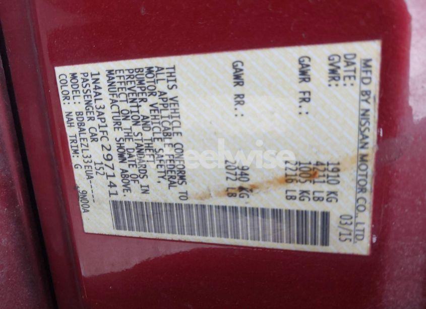 Photo 9 of 2015 Nissan Altima 2.5/2.5 S/2.5 SL/2.5 SV (VIN 1N4AL3AP1FC297141)