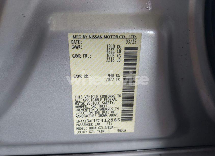 Photo 9 of 2015 Nissan Altima 2.5 S (VIN 1N4AL3AP1FC412885)